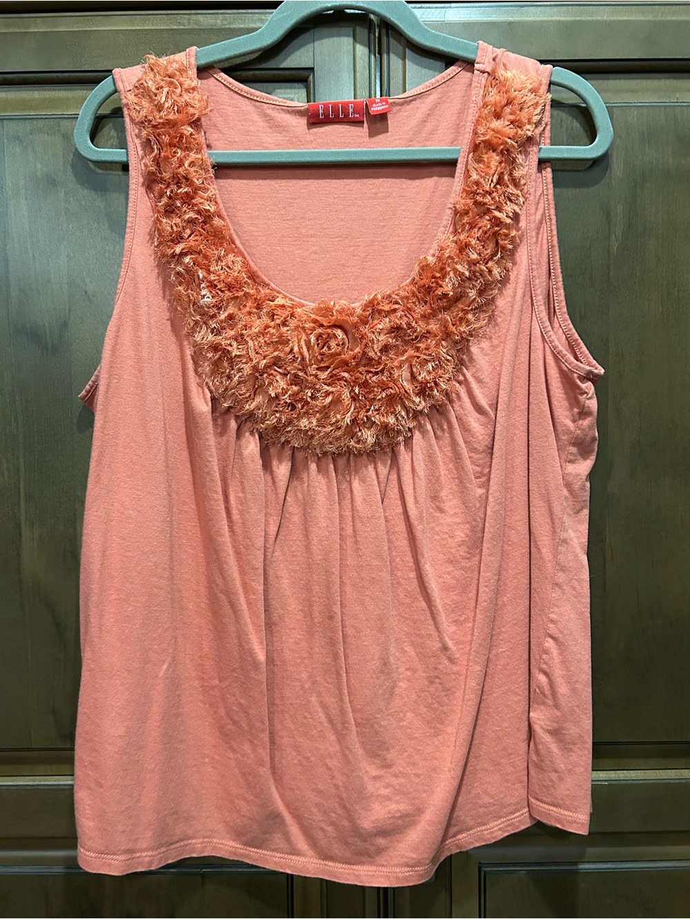 Elle Peach Tank Top with Textured Floral Trim